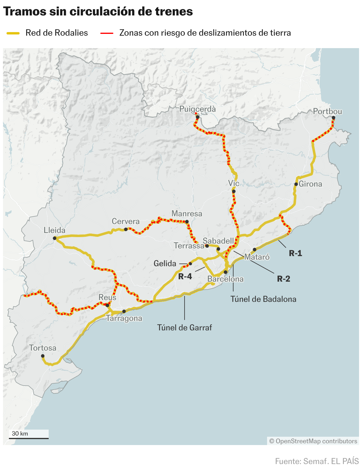 Tramos sin circulación de trenes (Mapas de ubicación)