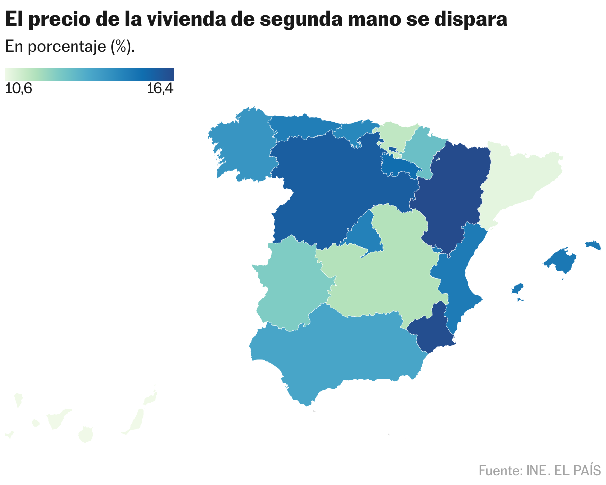 El precio de la vivienda de segunda mano se dispara (Mapa coroplético)
