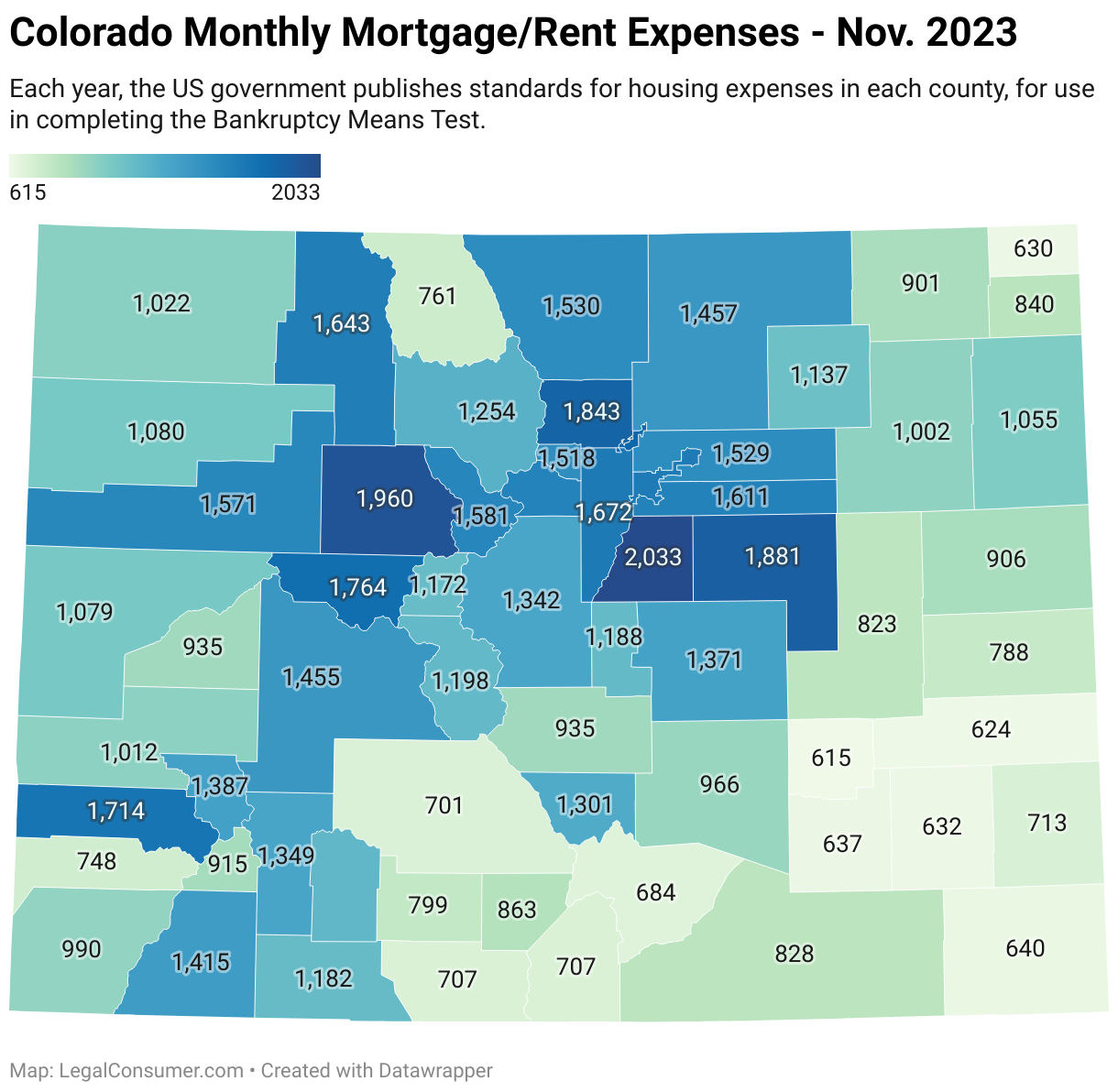 Map of Colorado Housing Expenses for Bankruptcy Means Test
