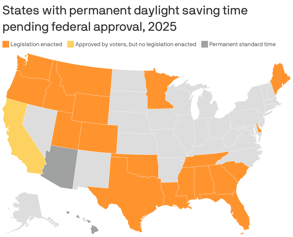 Map: Where daylight saving time could become permanent