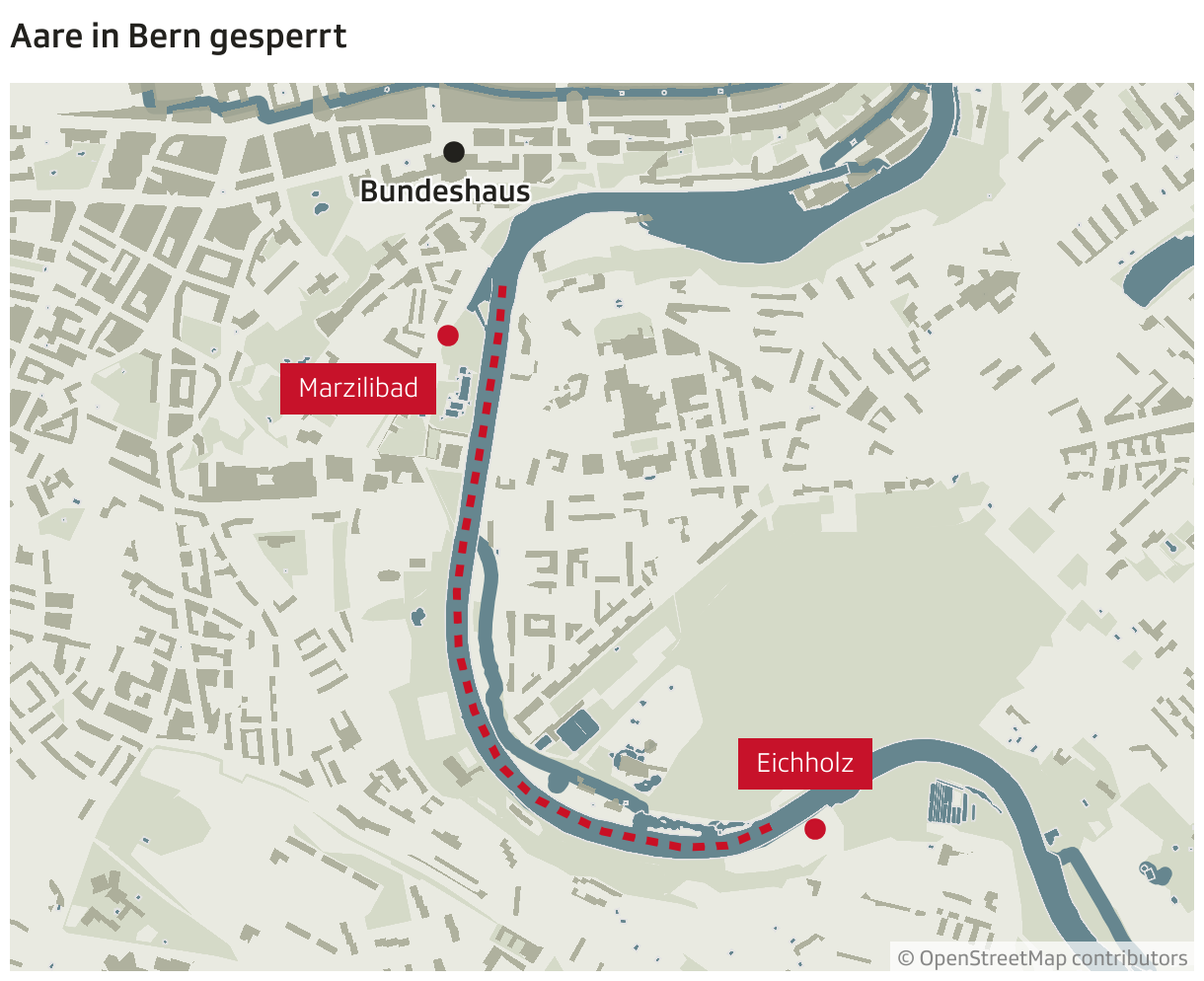 Aare in Bern gesperrt (Locator-Karte)