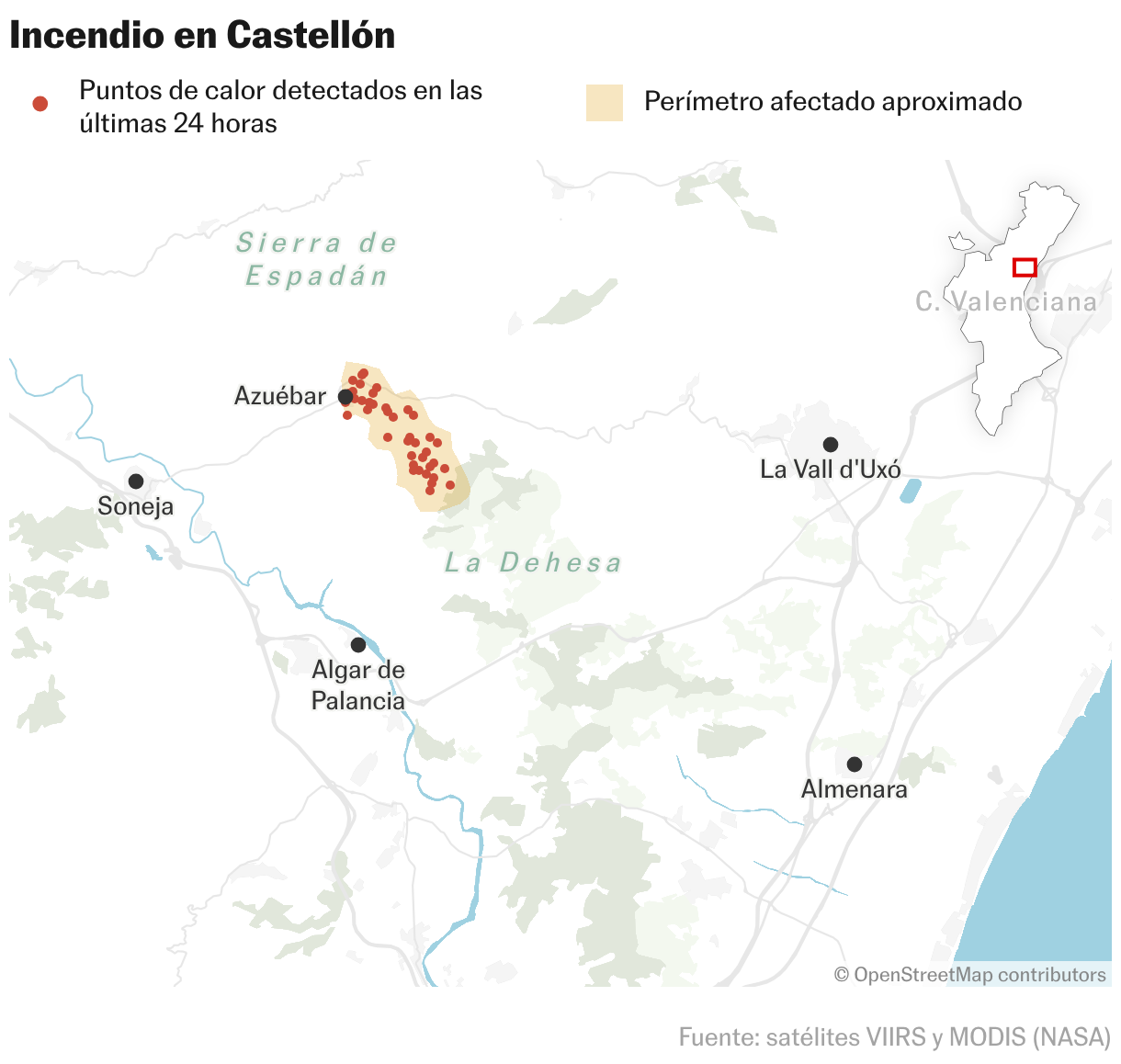 Incendio en Castellón (Mapas de ubicación)