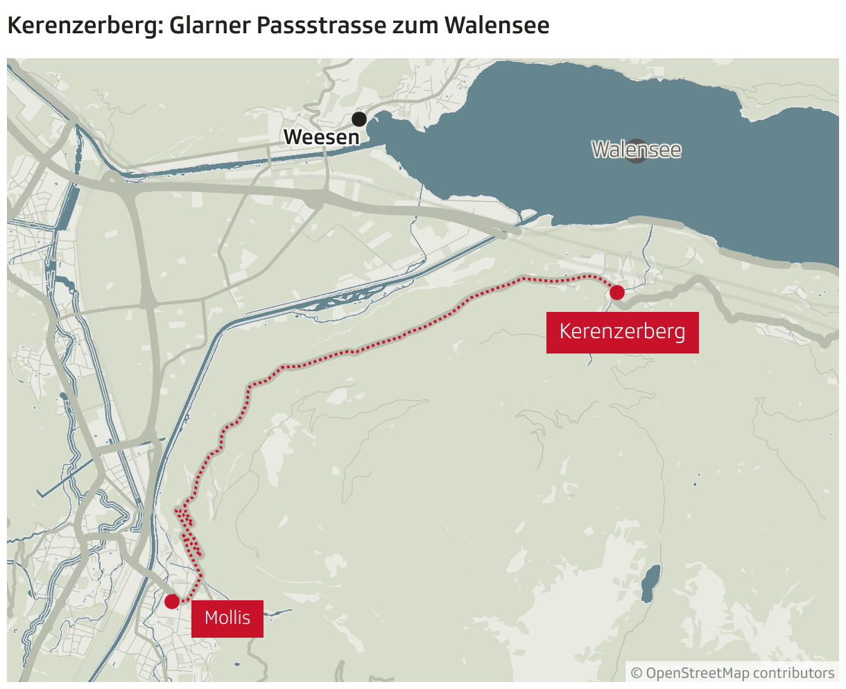Kerenzerberg: Glarner Passstrasse zum Walensee (Locator-Karte)
