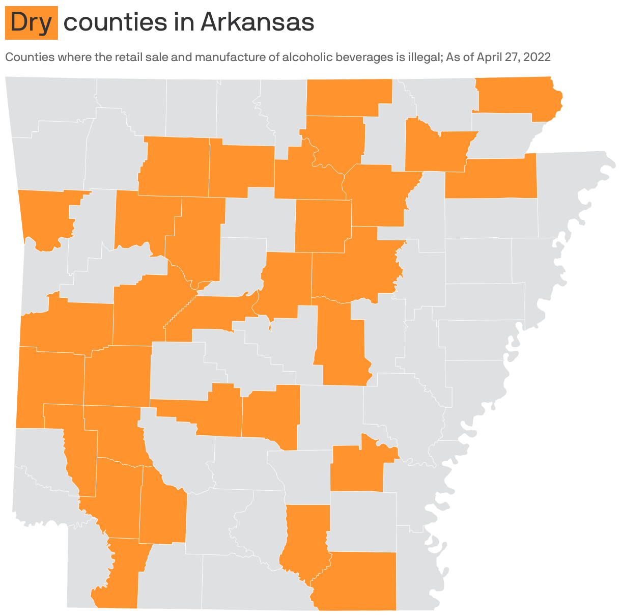 <span style="background:#ff942f; padding:3px 5px 4px;">Dry</span> counties in Arkansas