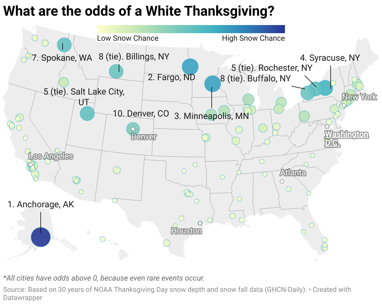 What are the odds of a White Thanksgiving? (Symbol map)