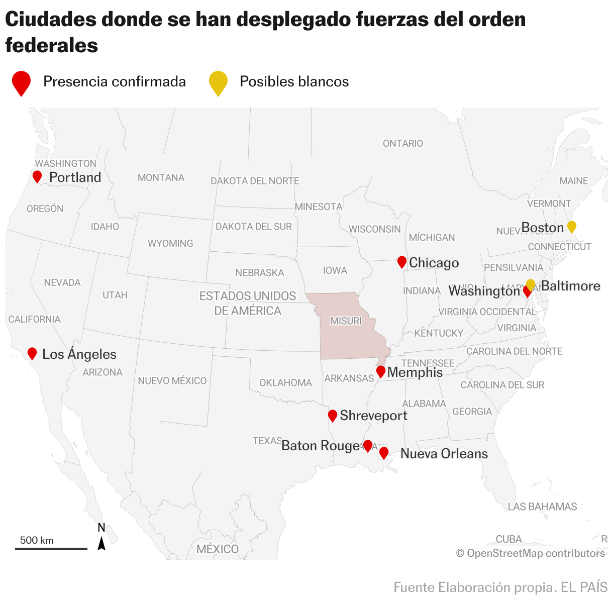 Ciudades donde se han desplegado fuerzas del orden federales (Mapas de ubicación)