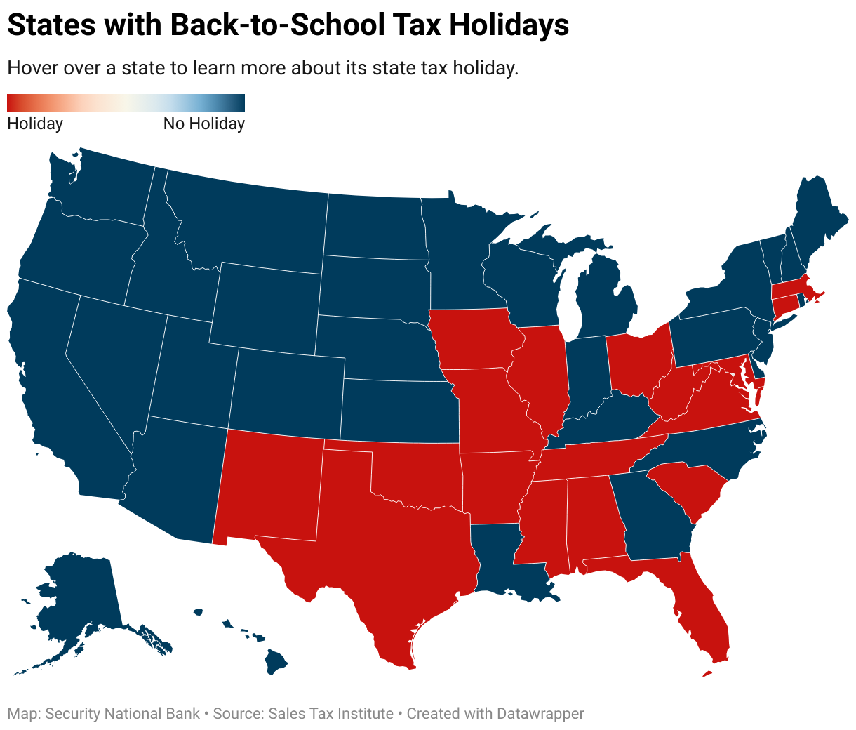 Map Graphic: States with tax holidays.