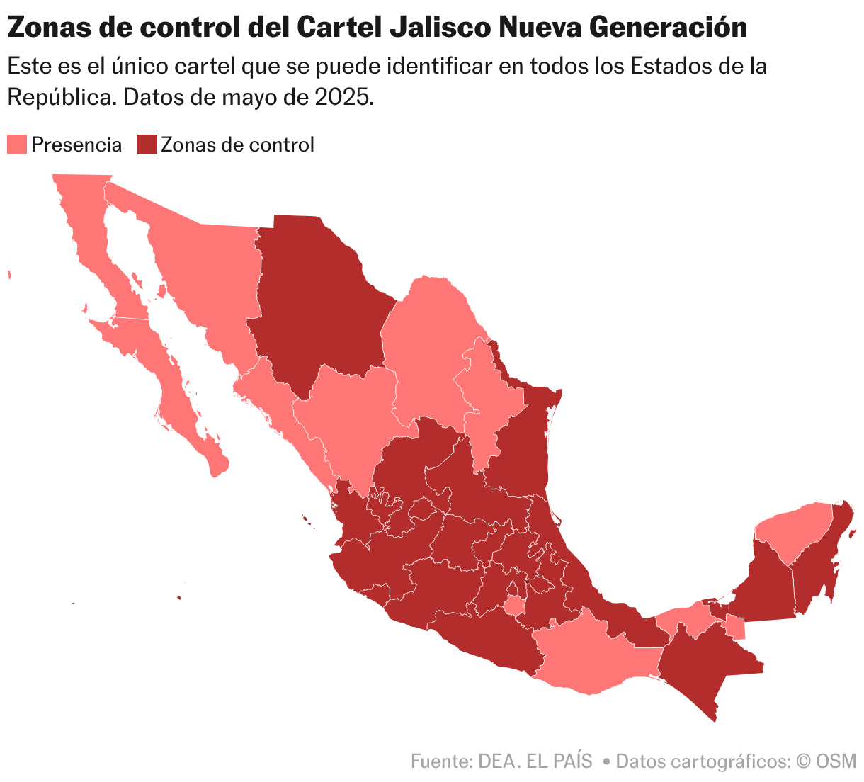 Zonas de control del Cartel Jalisco Nueva Generación (Mapa coroplético)