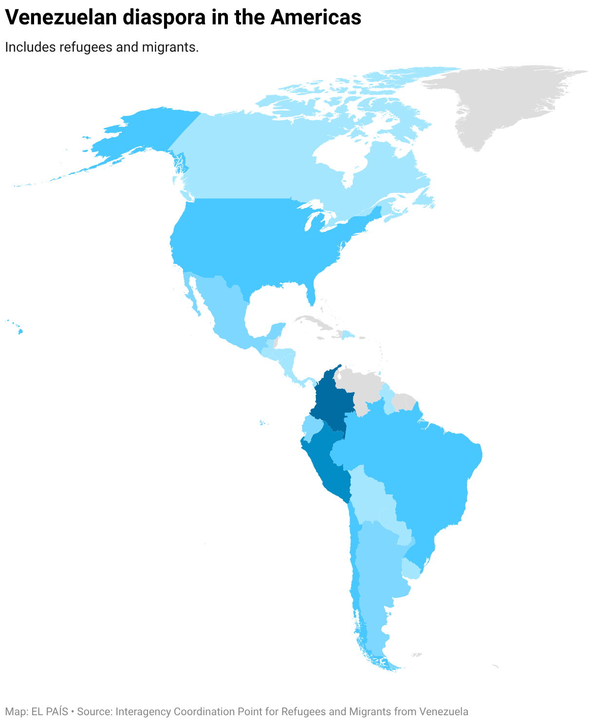 Venezuelan diaspora in the Americas (Choropleth map)