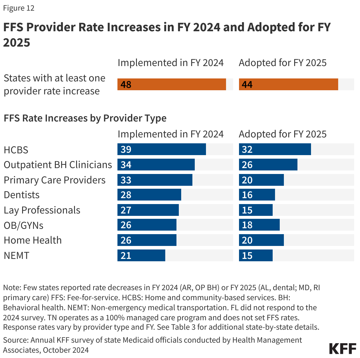 FFS Provider Rate Increases in FY 2024 and Adopted for FY 2025 data chart