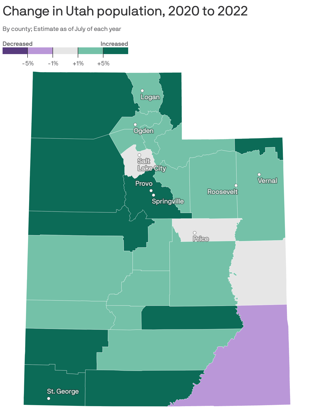 Change in Utah population, 2020 to 2022