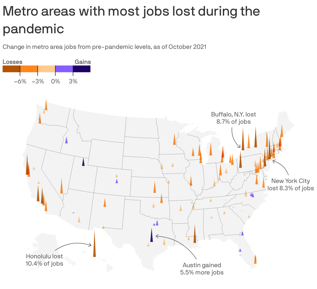 Metro areas with most jobs lost during the pandemic
