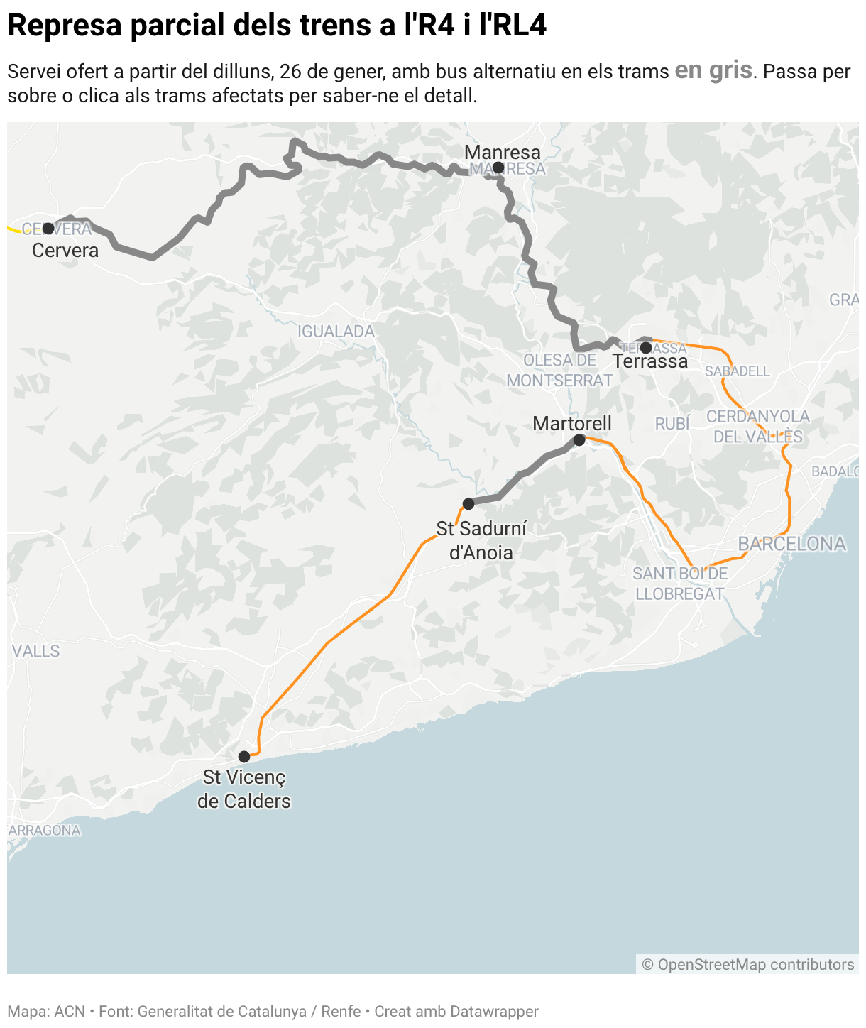 RODALIES DE CATALUNYA | En quins trams funciona (i en quins no) l'R4 ...