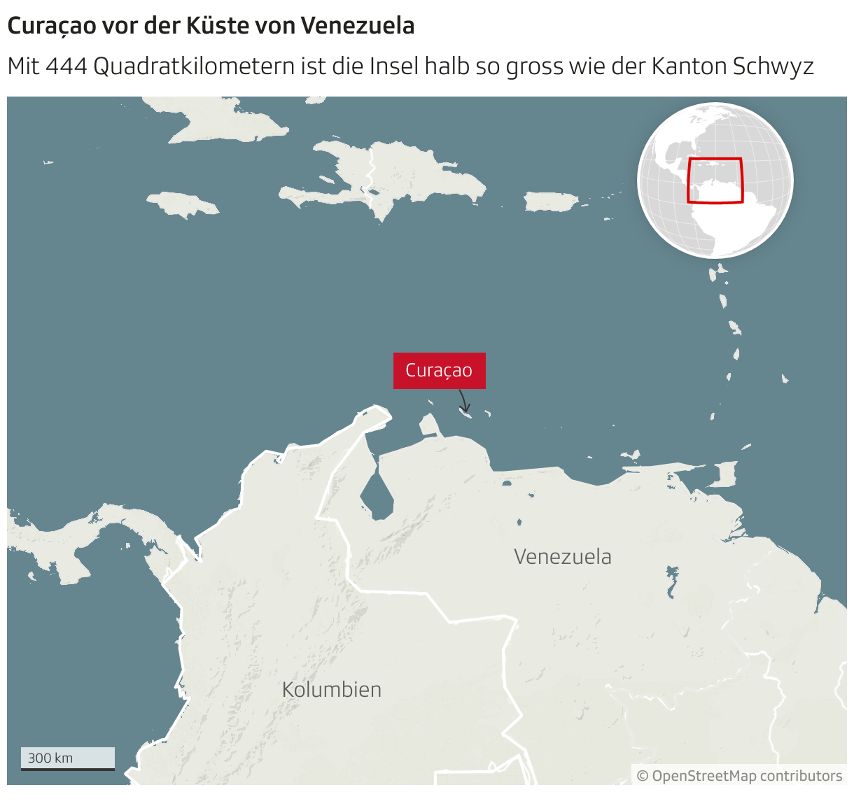 Curaçao vor der Küste von Venezuela (Locator-Karte)