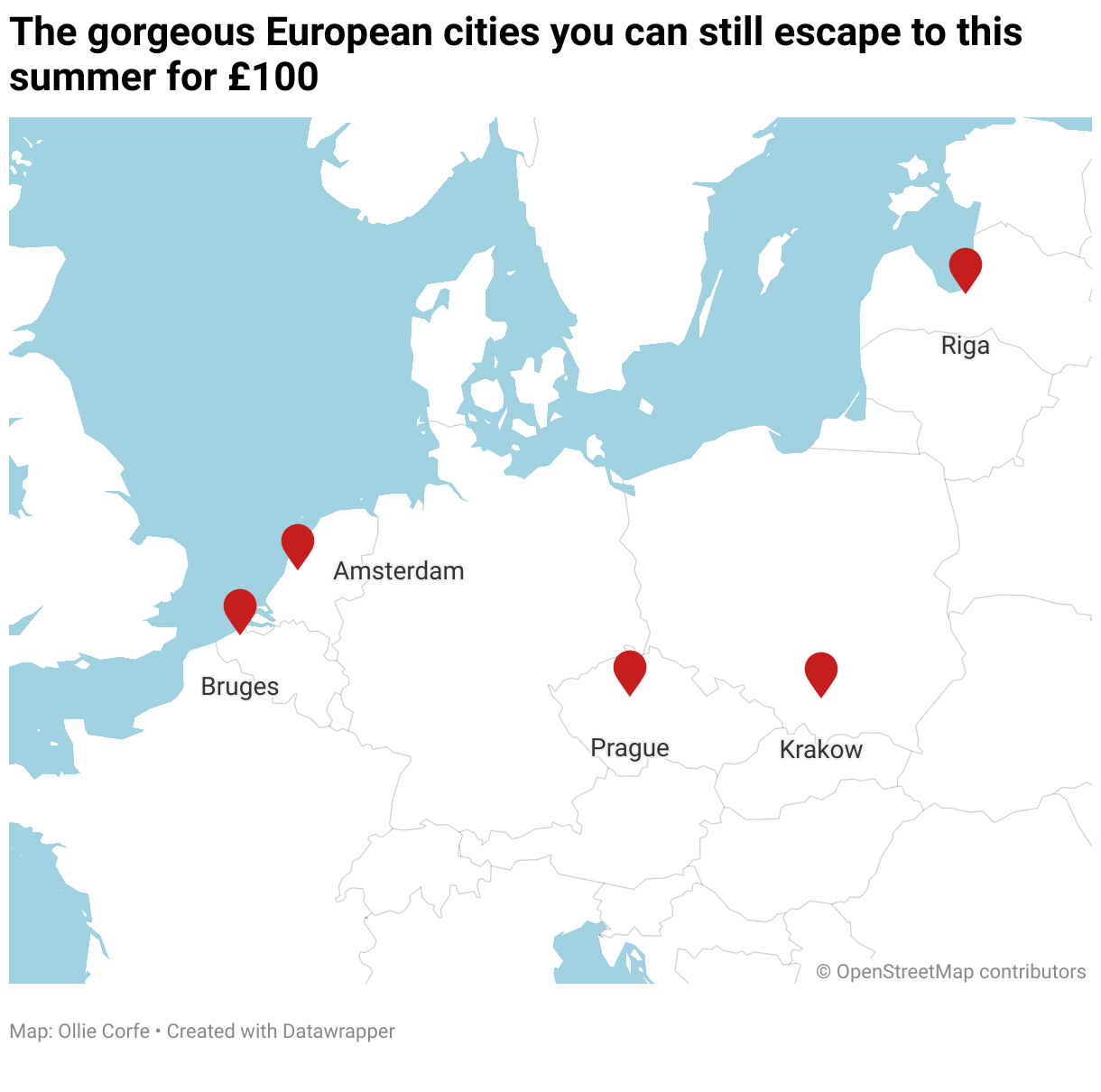 Europe cheap destinations map.