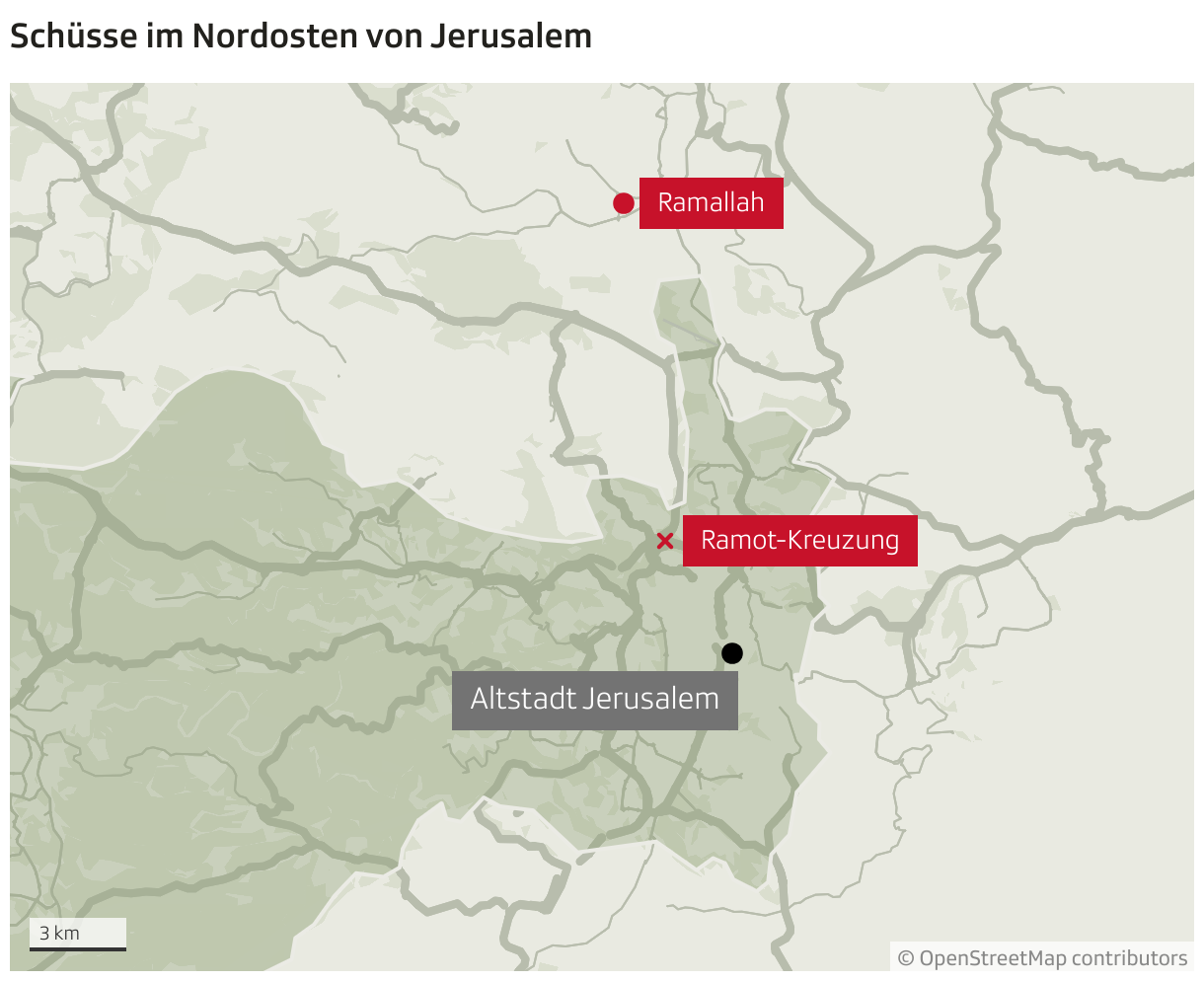 Schüsse im Nordosten von Jerusalem (Locator-Karte)