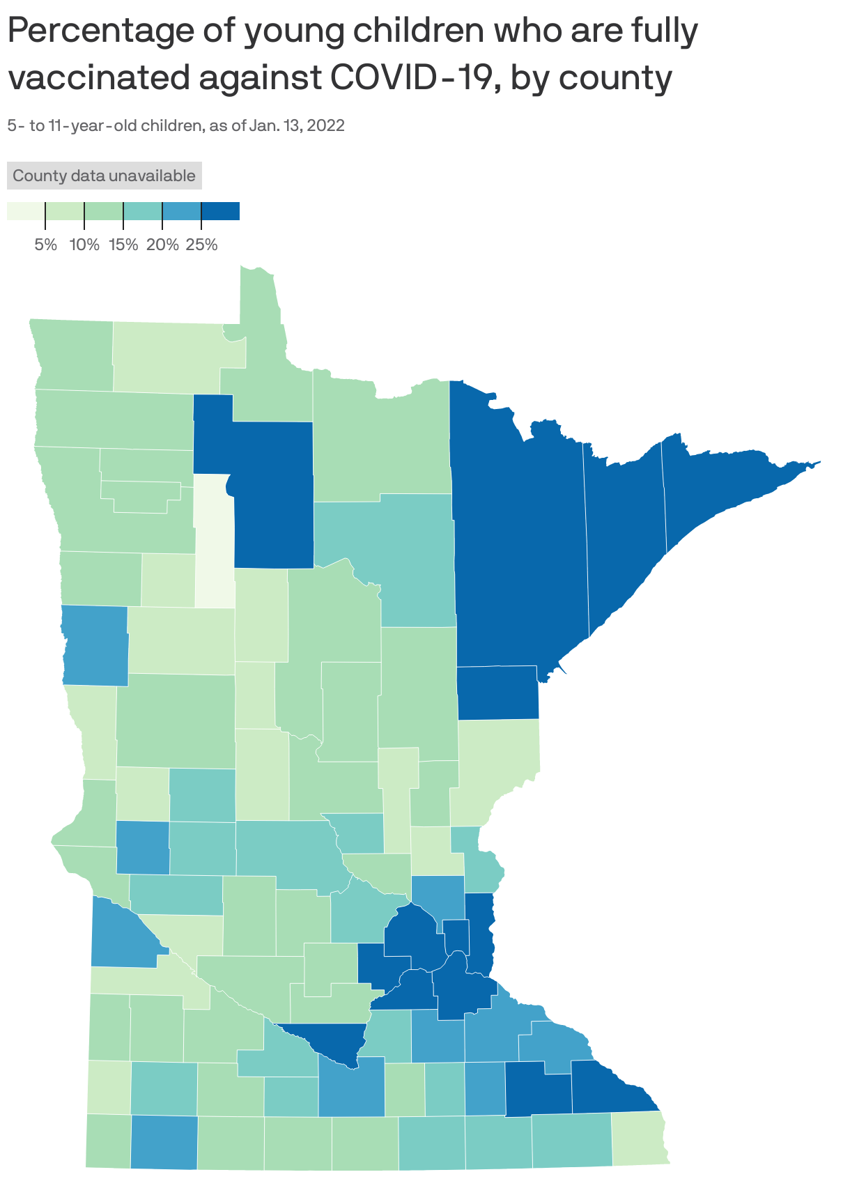 Percentage of young children who are fully vaccinated against COVID-19, by county