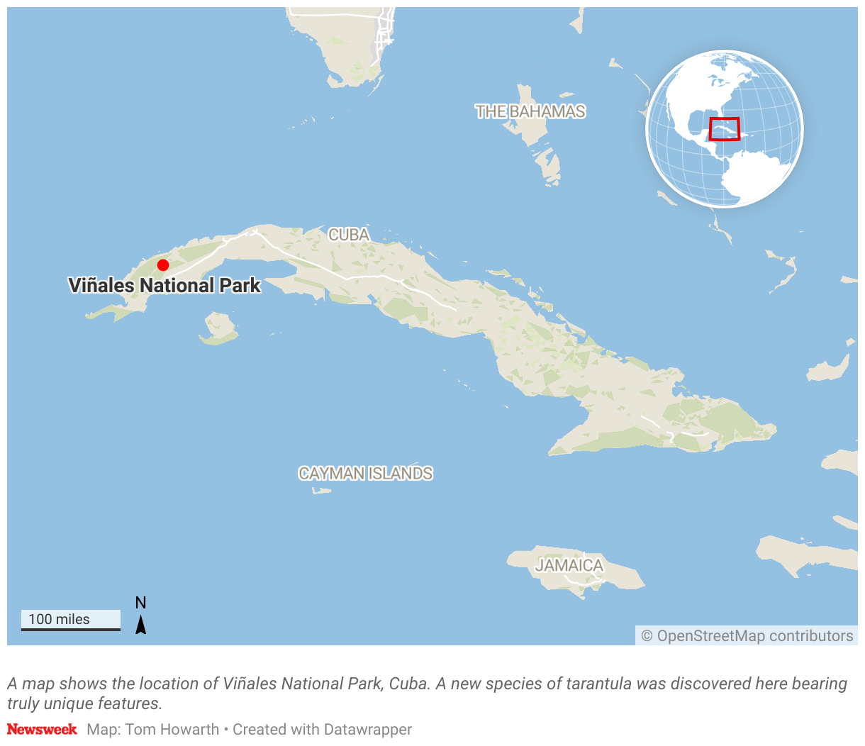 El mapa muestra la ubicación del Parque Nacional Viñales, Cuba.