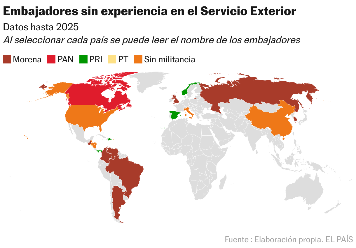 Ambassadors without experience in the foreign service (Choroplethe card)