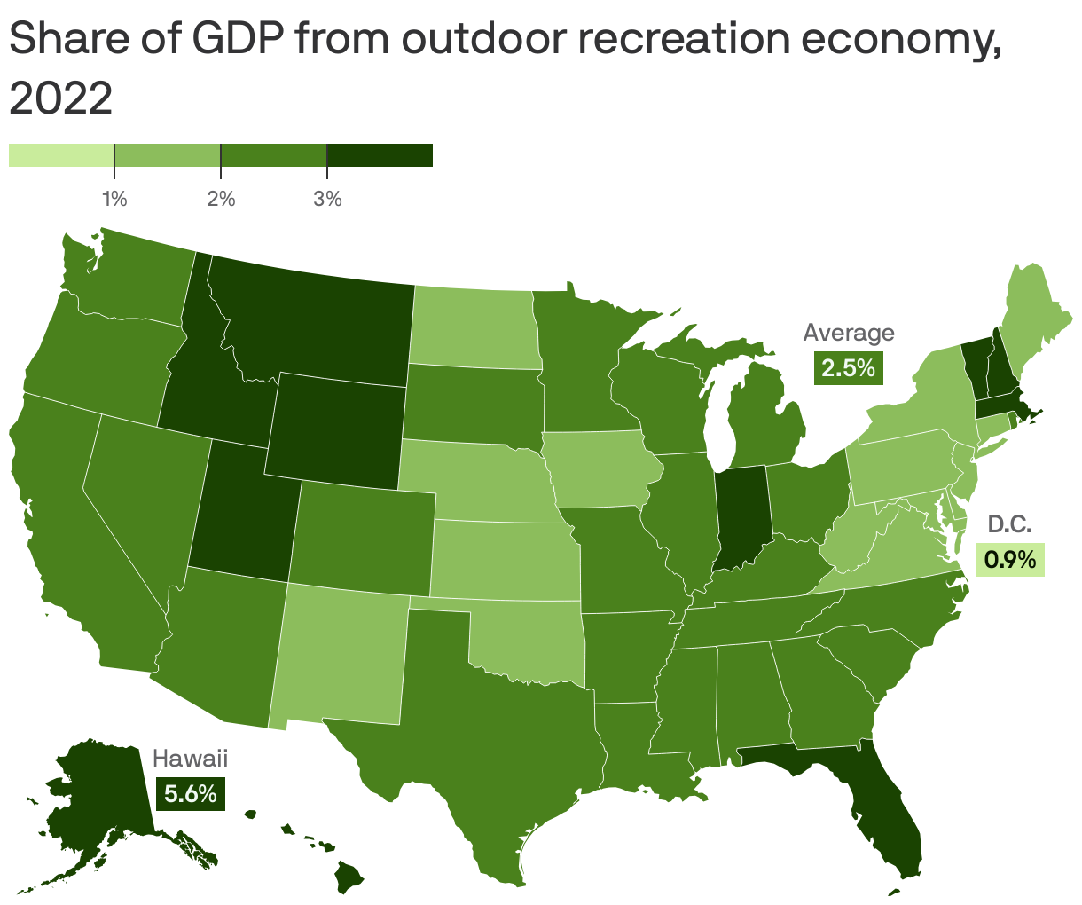 Share of GDP from outdoor recreation economy, 2022