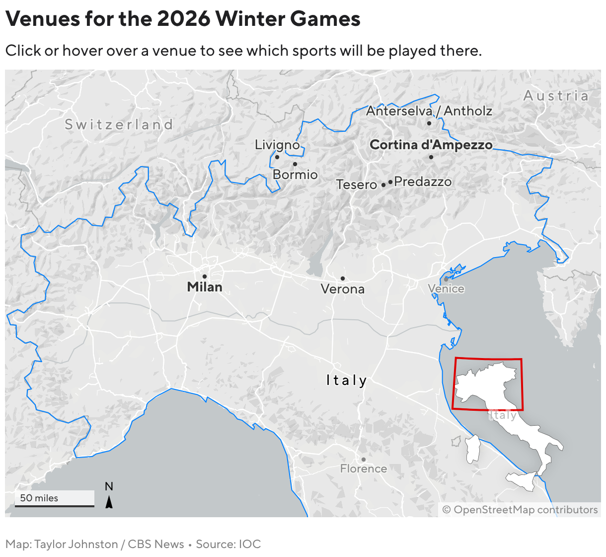 2026 हिवाळी खेळांसाठी ठिकाणे (लोकेटर नकाशा)