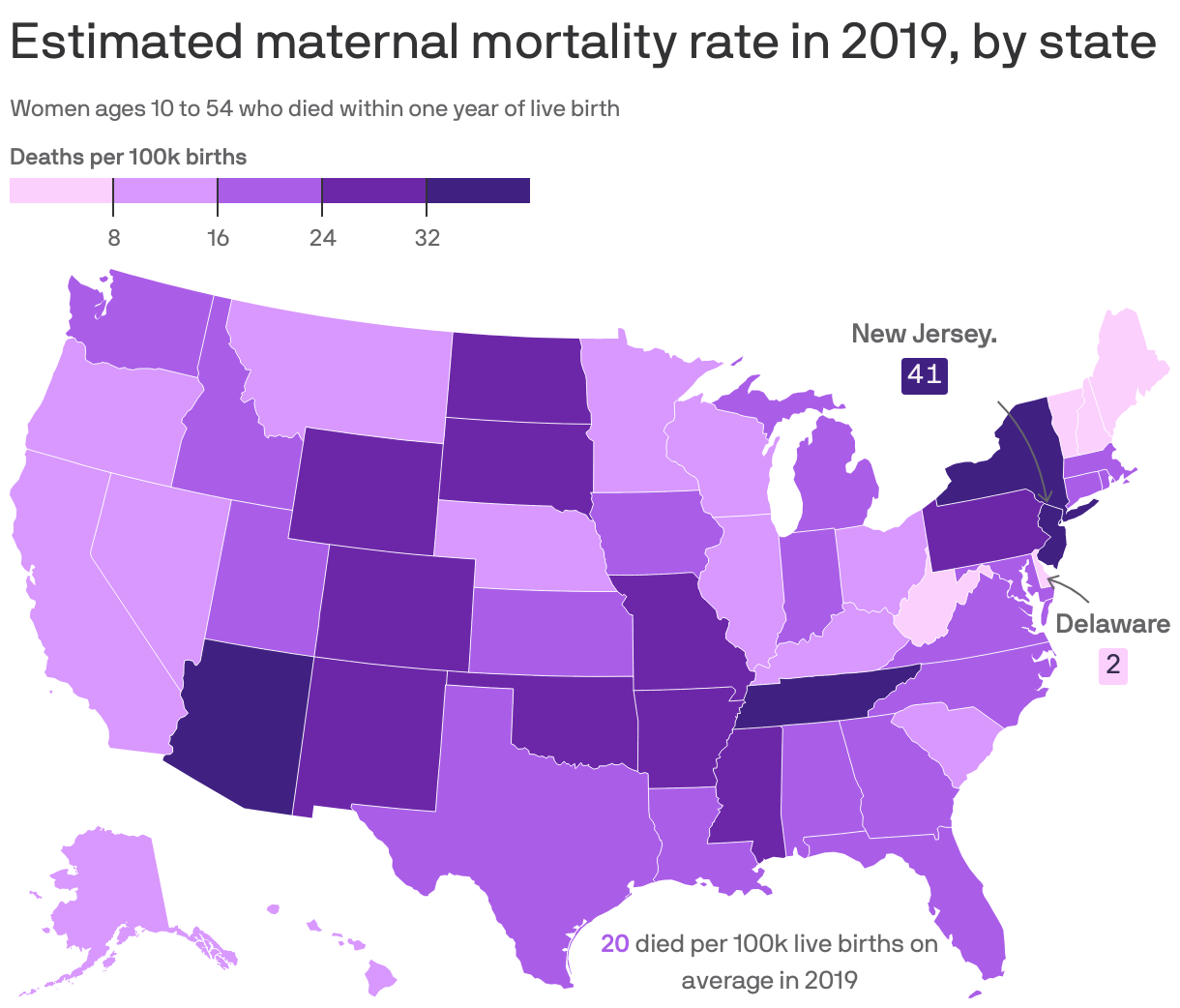 Estimated maternal mortality rate in 2019, by state