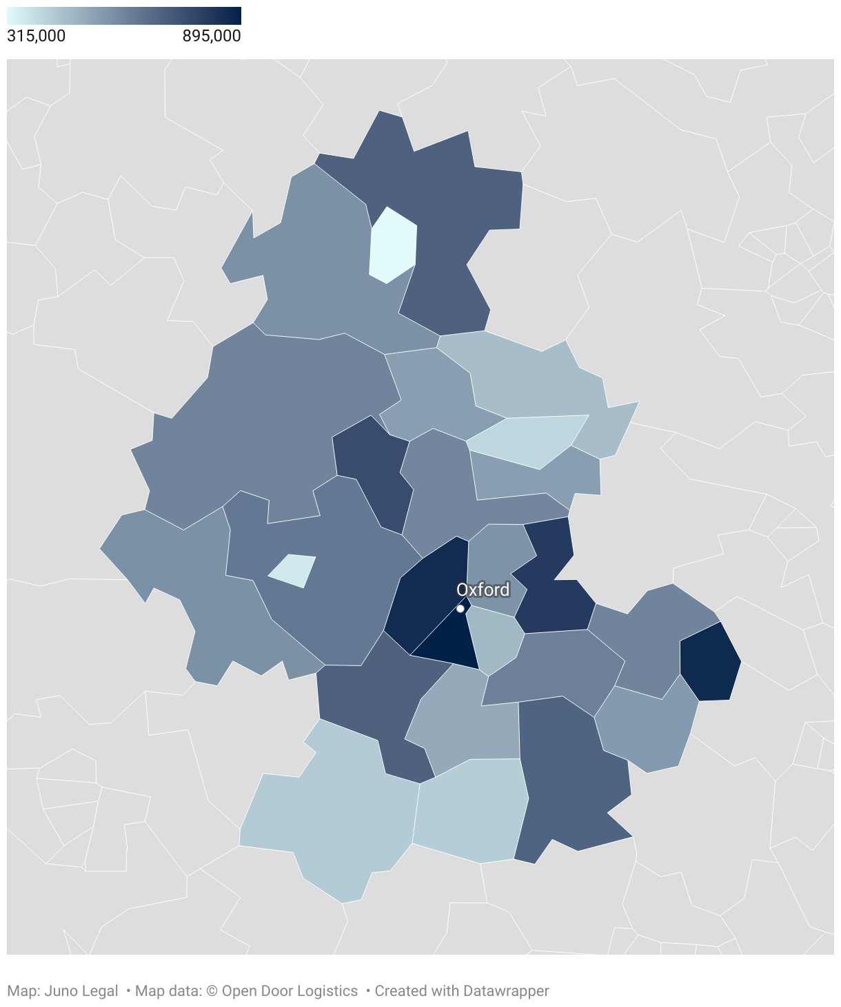 An interactive map showing the average price of properties listed in each Oxford Postcode