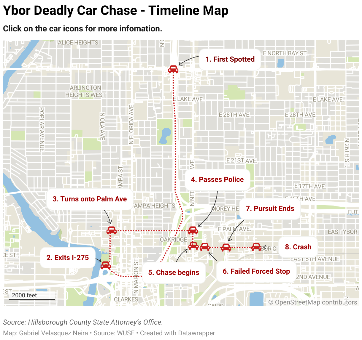 Ybor Deadly Car Chase - Timeline Map (Locator map)