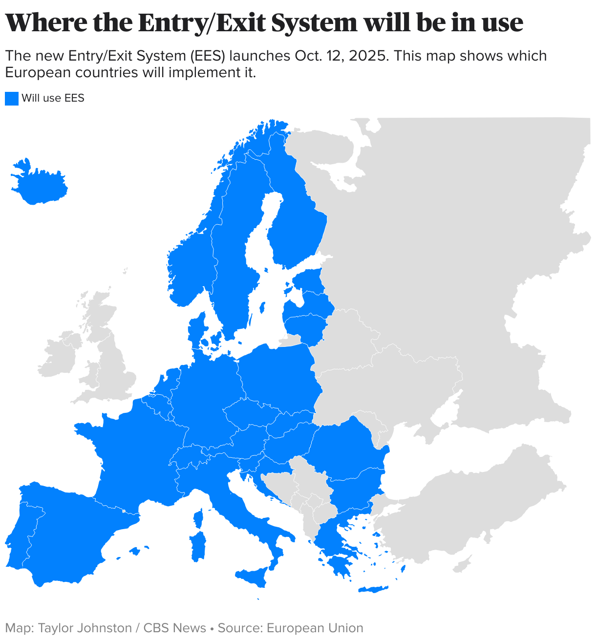Where the Entry/Exit System will be in use (Choropleth map)