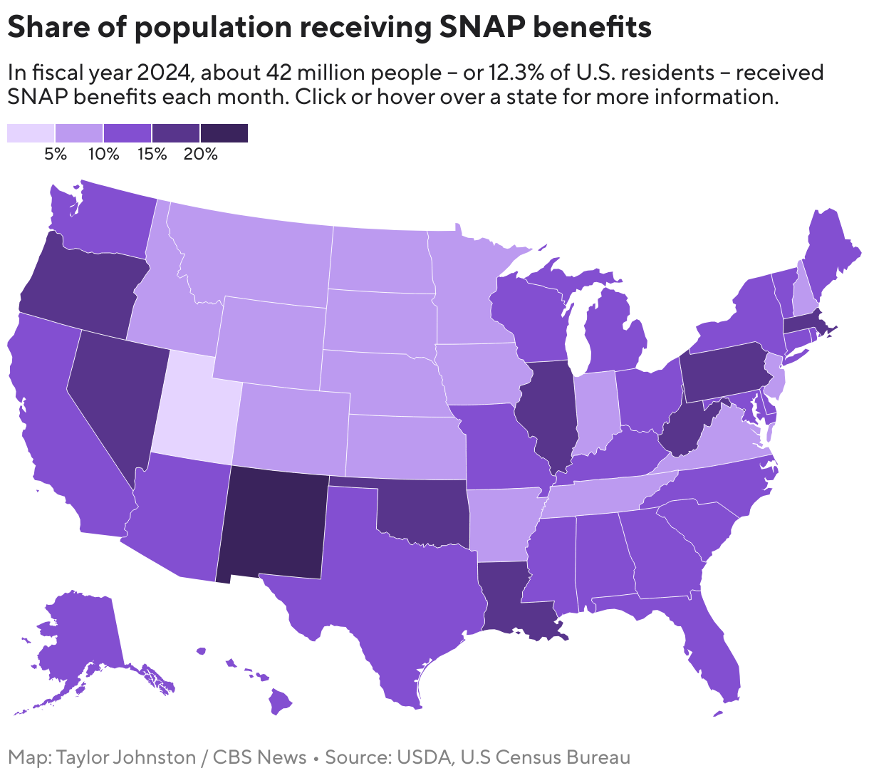 Share of population receiving SNAP benefits (Choropleth map)