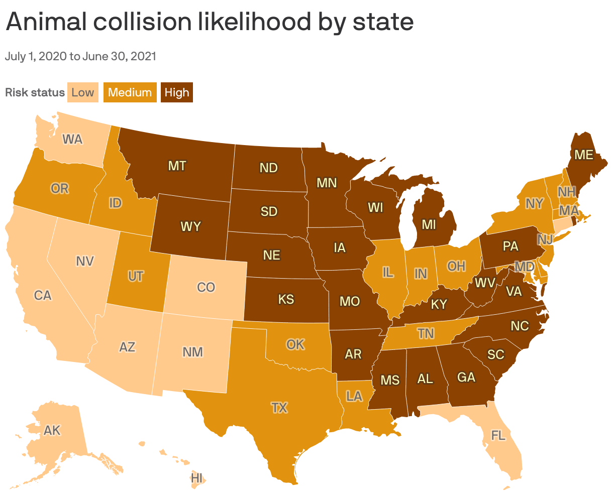 Animal collision likelihood by state