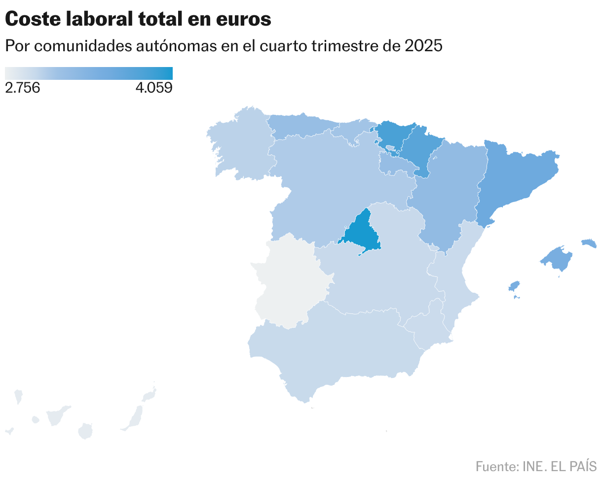 Total labor cost in euros (choroplethic map)