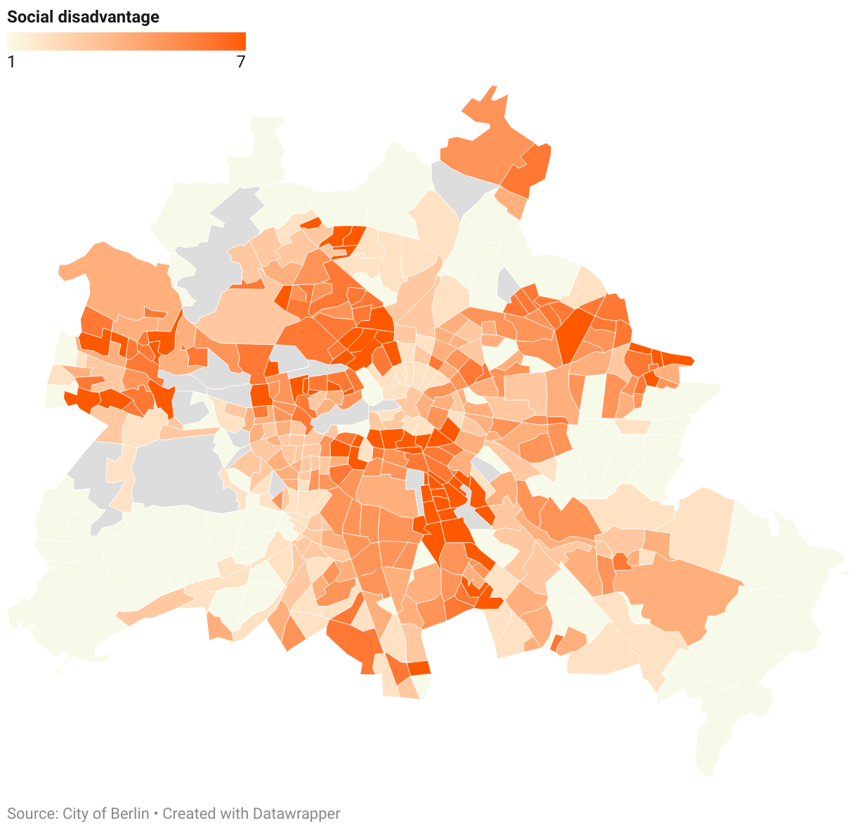 This map shows the social disadvantage in Berlin