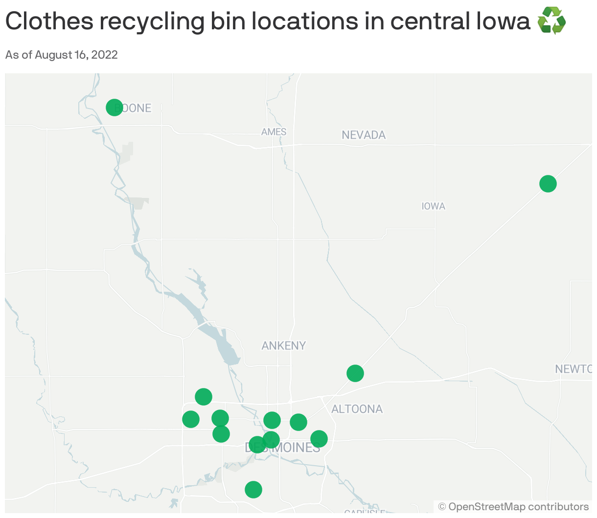 Clothes recycling bin locations in central Iowa ♻️ 