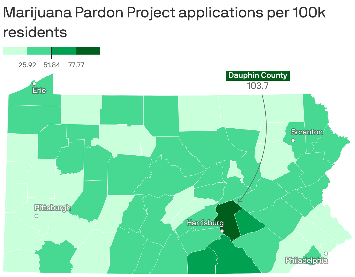 Marijuana Pardon Project applications per 100k residents