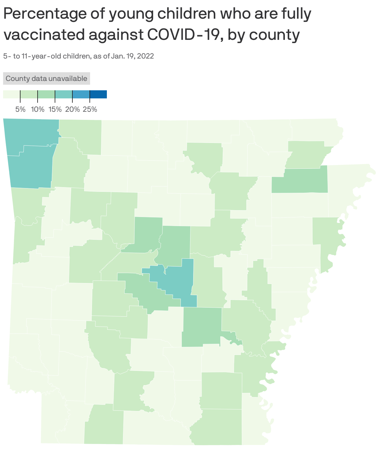 Percentage of young children who are fully vaccinated against COVID-19, by county