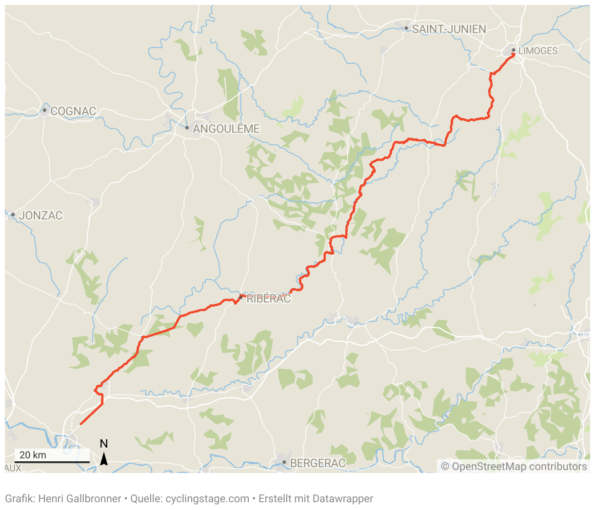 Eine Karte der 8. Etappe der Tour de France 2023