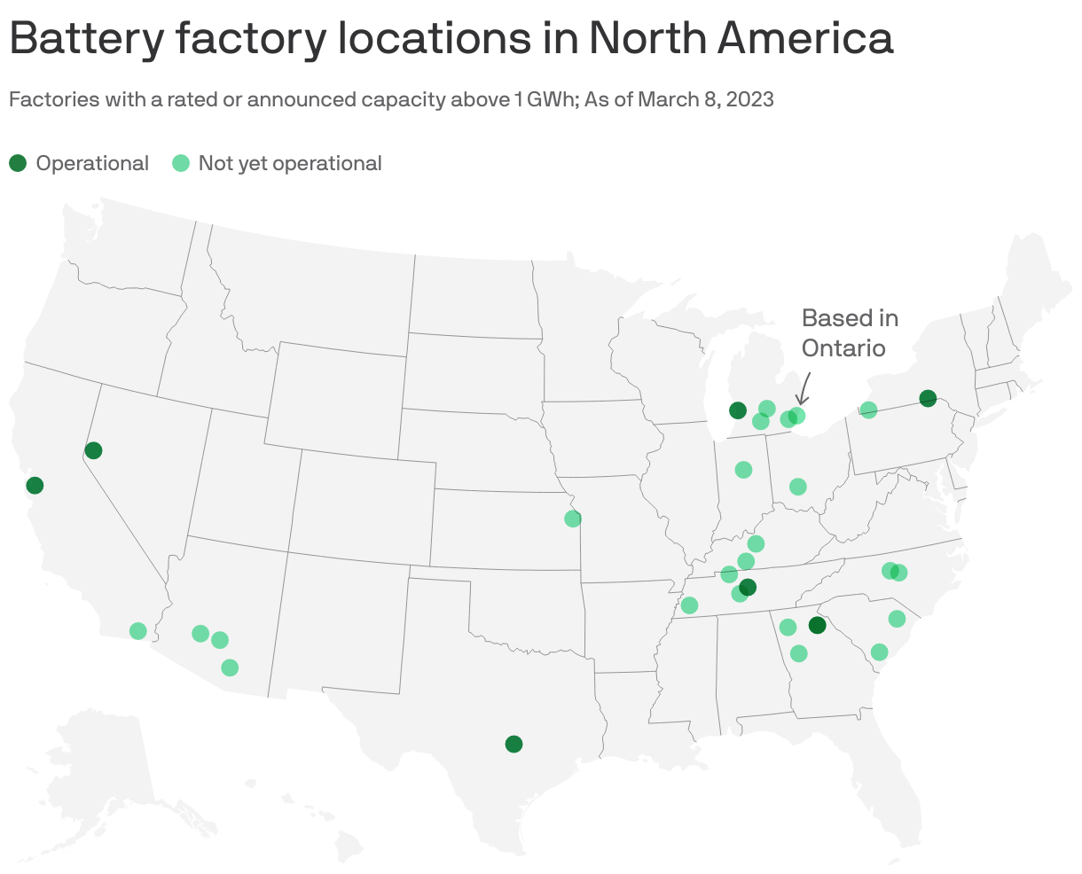 Battery factory locations in North America