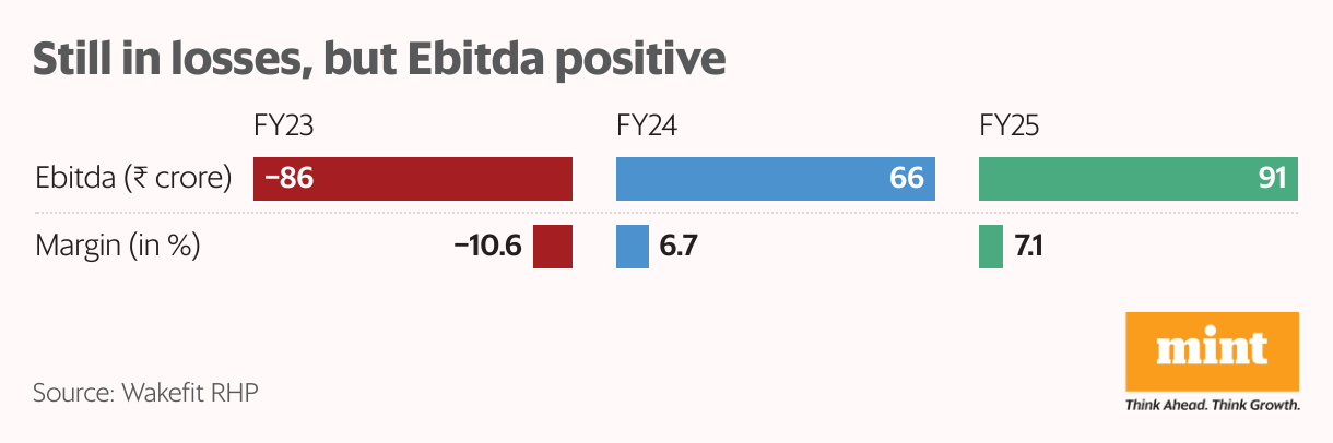 Still in losses, but Ebitda positive (Split Bars)