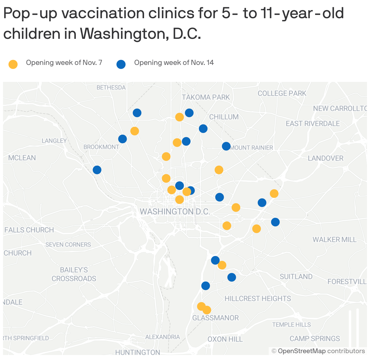 Pop-up vaccination clinics for 5- to 11-year-old children in Washington, D.C.