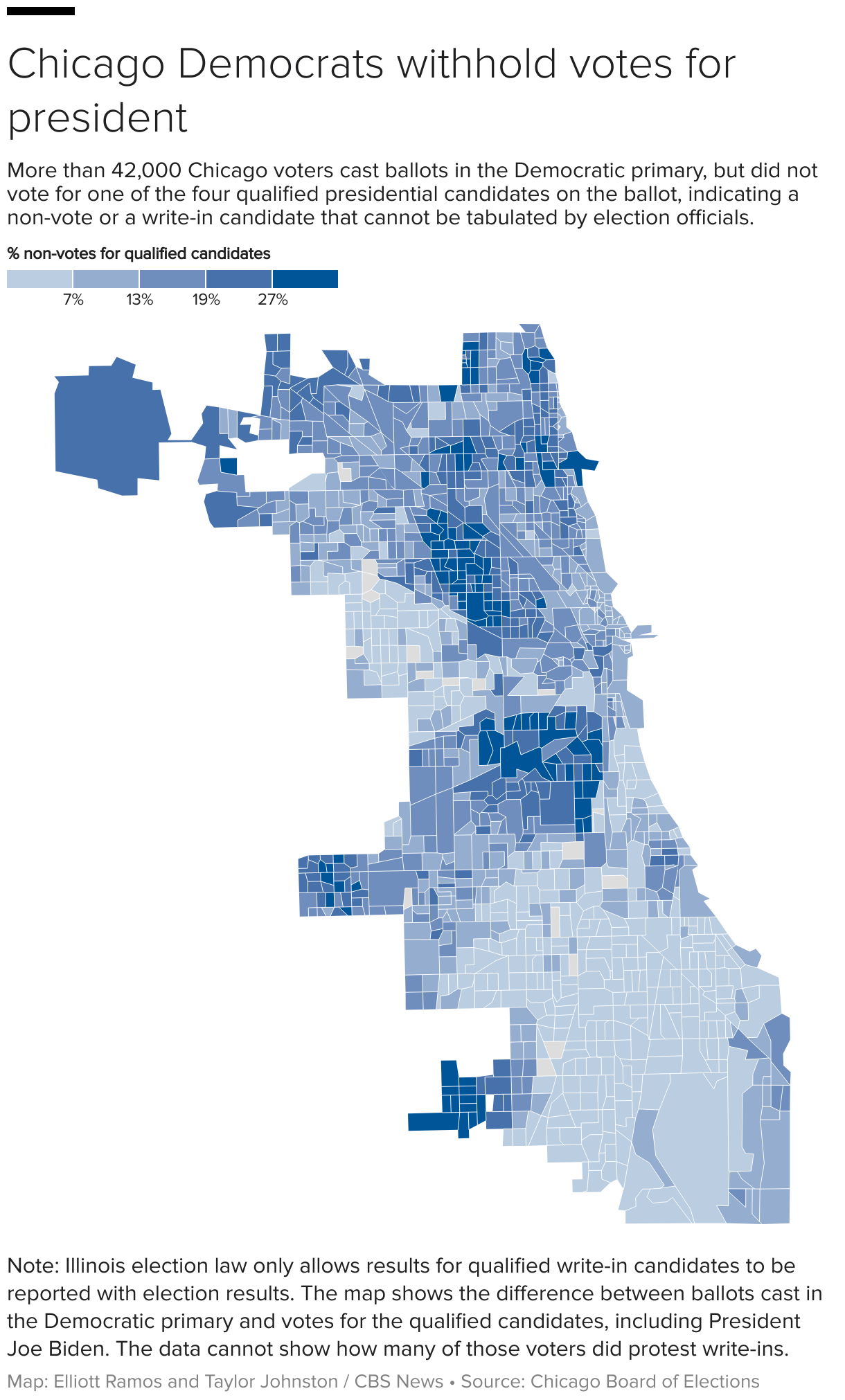 Chicago precinct map illustrating the percent of non-votes for qualified presidential candidates.