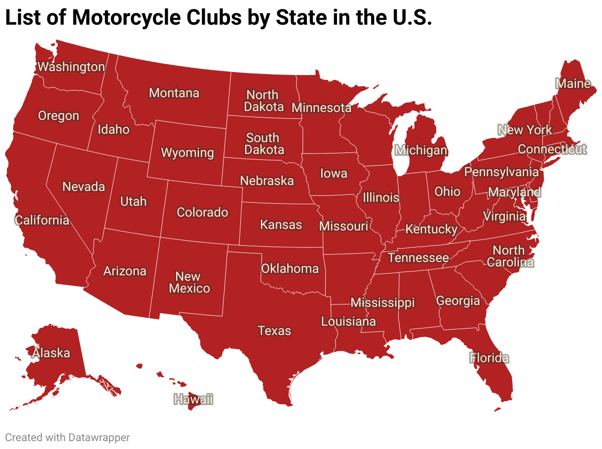 Lista klubów motocyklowych według stanów w USA