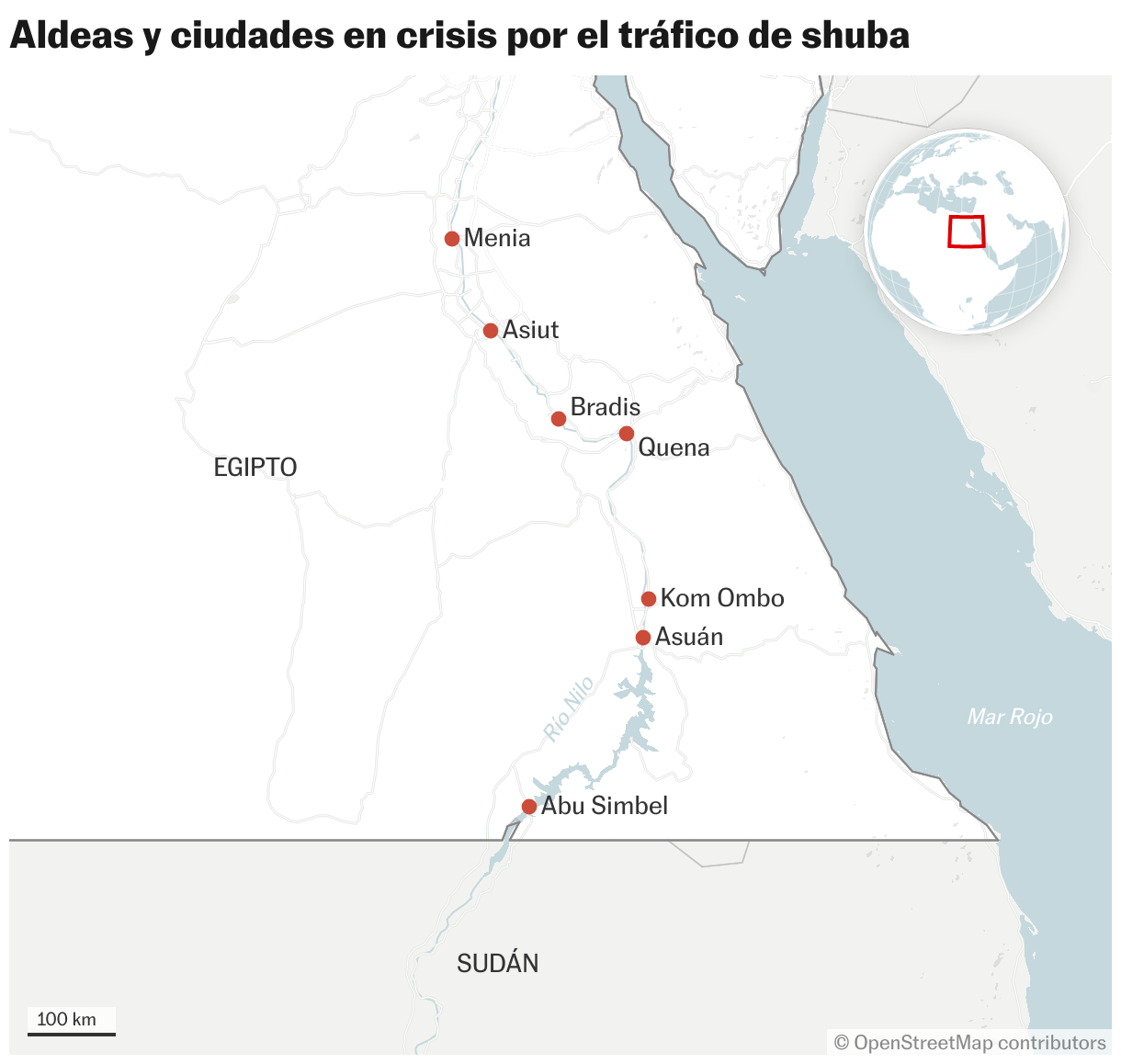Aldeas y ciudades en crisis por el tráfico de shuba (Mapas de ubicación)