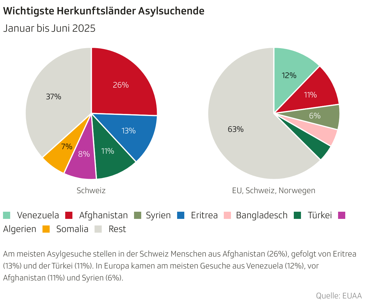 Wichtigste Herkunftsländer Asylsuchende (Mehrere Torten)