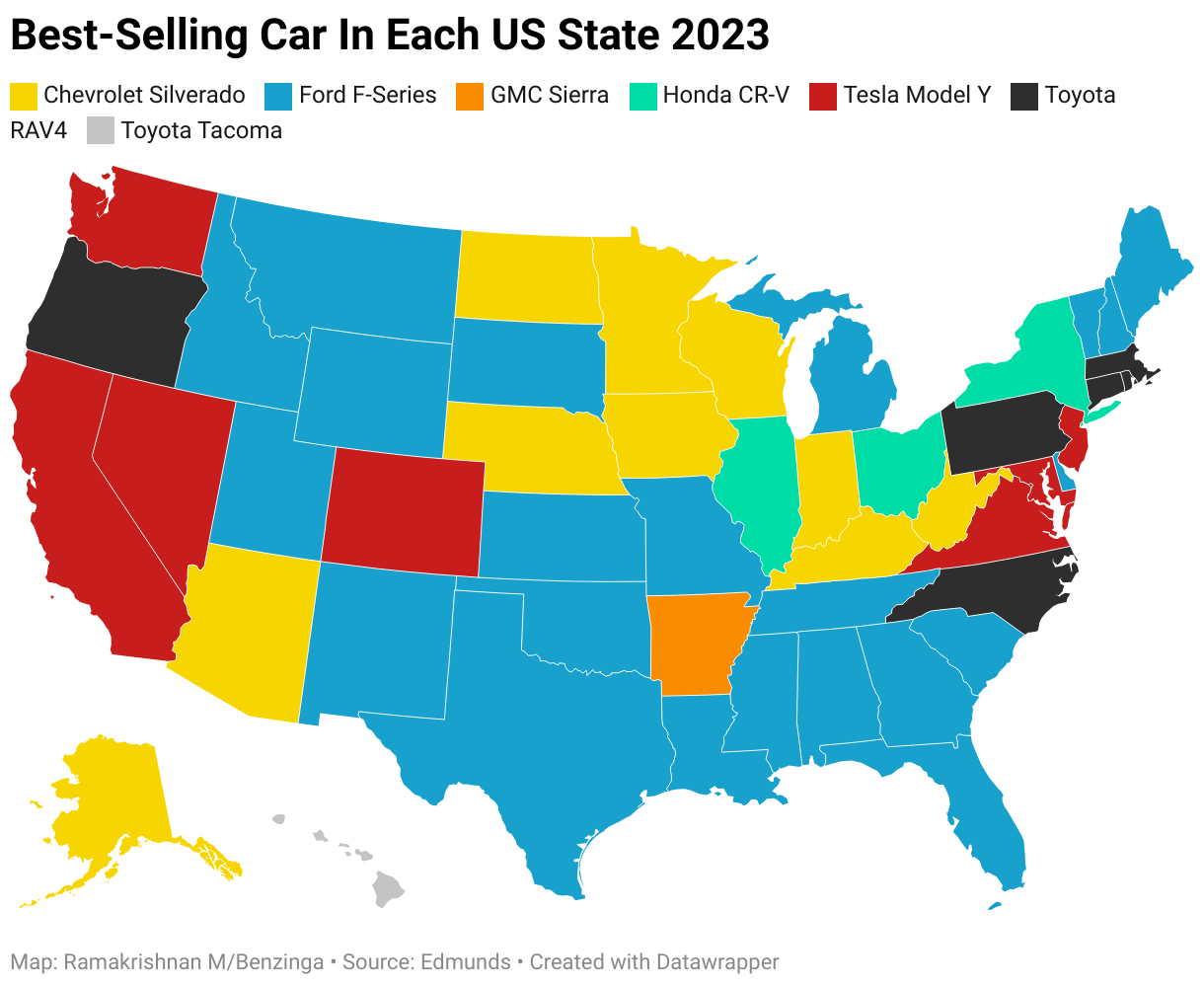 Best-Selling Car In Each US State 2023