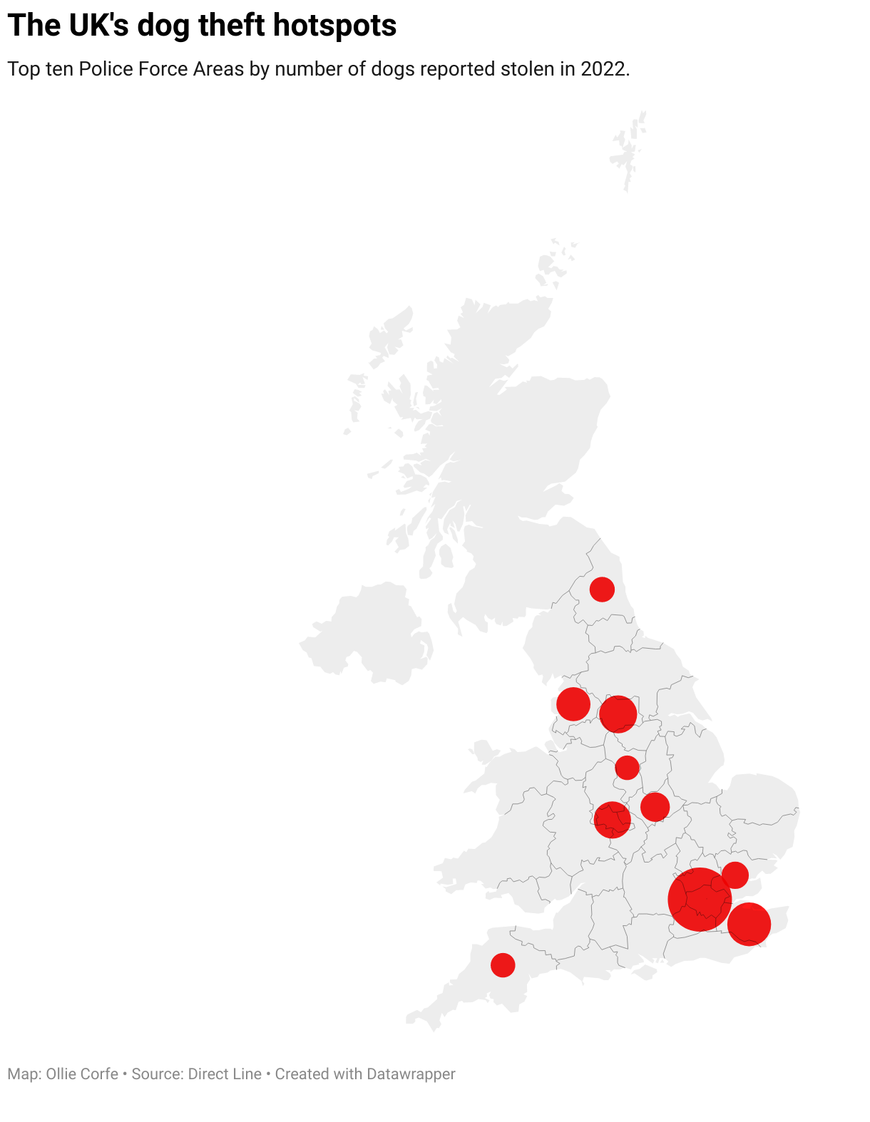 Map of dog thefts in the UK.