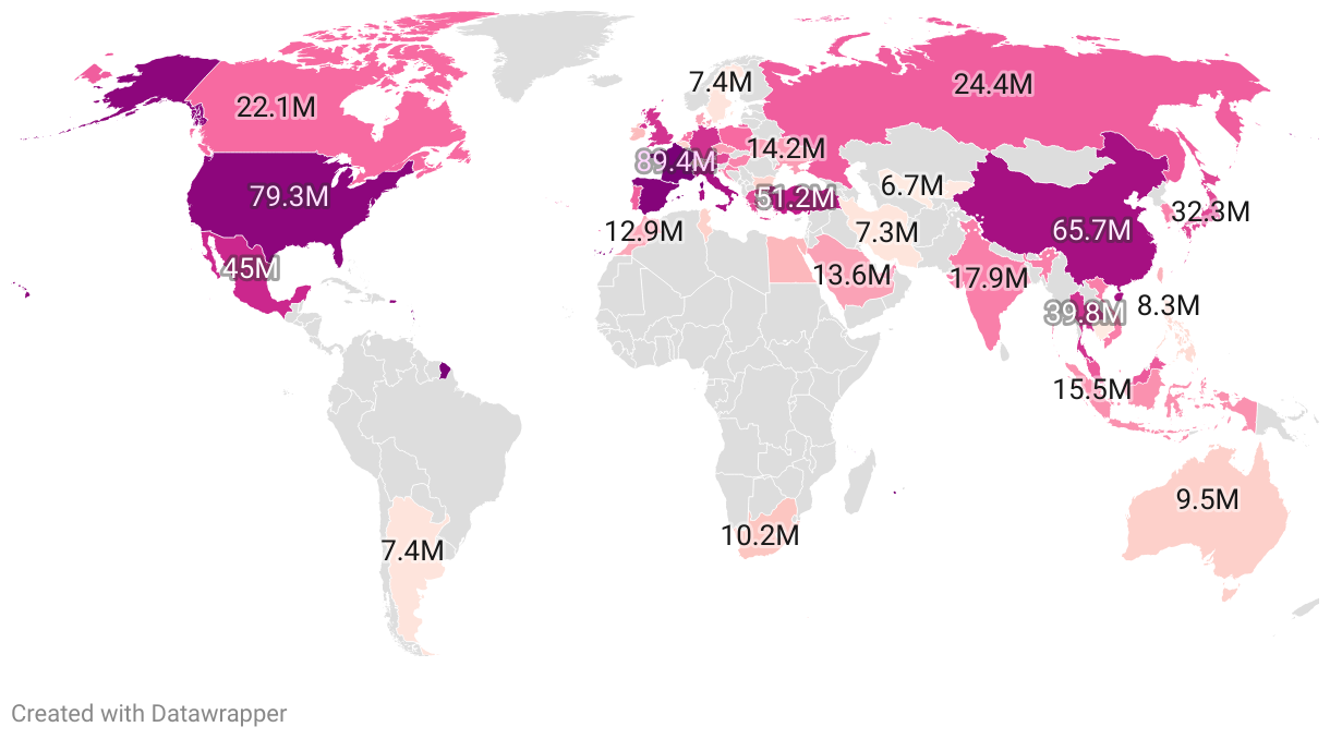 Map of The Most Popular Countries in the World