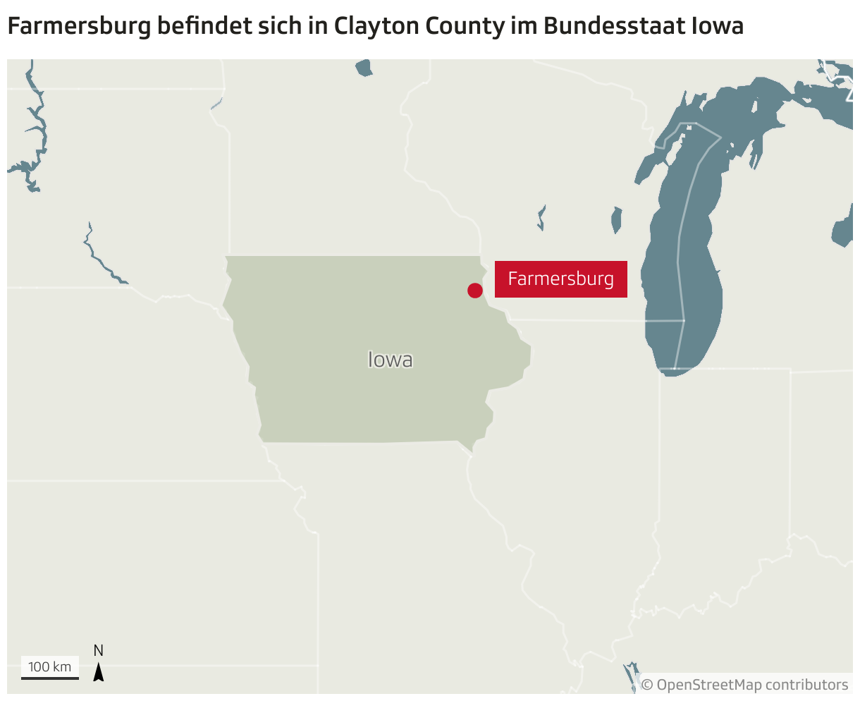 Farmersburg befindet sich in Clayton County im Bundesstaat Iowa (Locator-Karte)