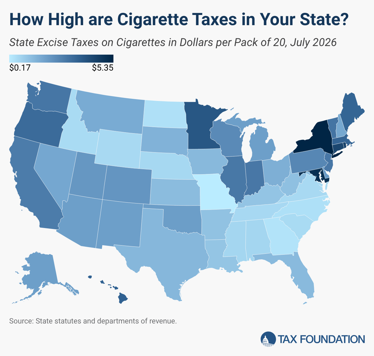 How High are Cigarette Taxes in Your State? (Choropleth map)