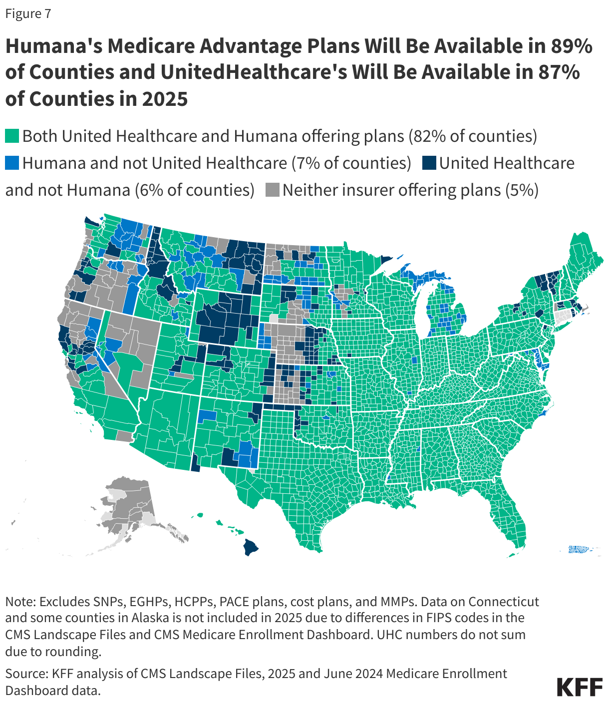 Humana's Medicare Advantage Plans Will Be Available in 89% of Counties and UnitedHealthcare's Will Be Available in 87% of Counties in 2025 data chart